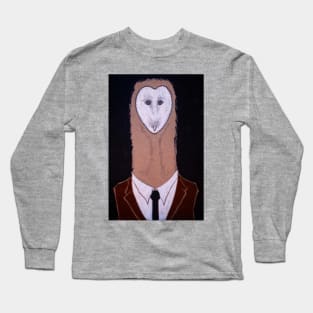 Barn Owl in a Suit - charcoal and graphite drawing Long Sleeve T-Shirt